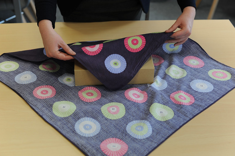 Furoshiki Japanese traditional gift wrapping cloth demonstration - Step 1