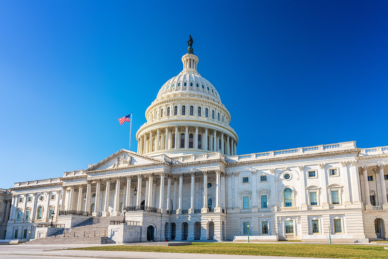 US Capitol over blue sky