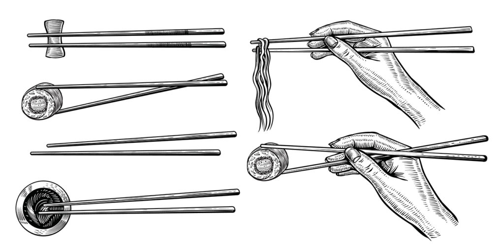 Graphic hand holding chopsticks