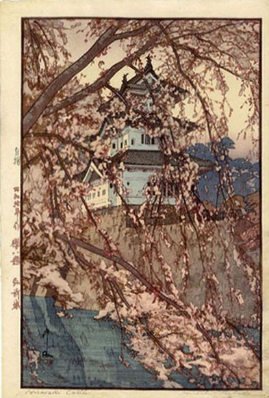 Hirosaki Castle, from "Eight Scenes of Cherry Blossoms," 1935. woodblock print by Yoshida Hiroshi