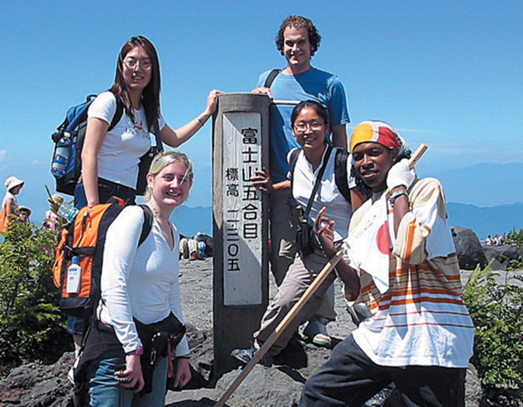 Kareem Douglas with classmates atop Mt. Fuji