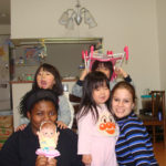 Lena Rogers with a classmate and her host family's kids and neighbors