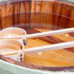 Sake barrel with two ladles