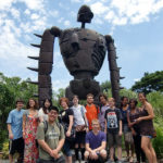 Group photo in front of the robot soldier at the roof of Ghibli Museum.