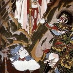 Japanese Sun goddess Amaterasu emerging from a cave.