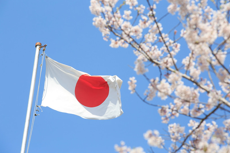 Japan Flag and cherry blossoms