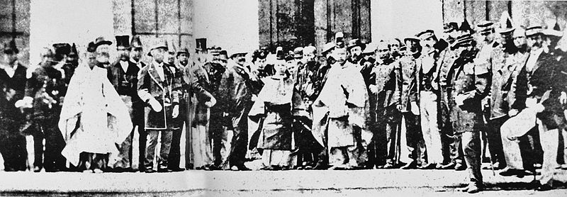 An adolescent Emperor Meiji with foreign representatives (1868-1870).