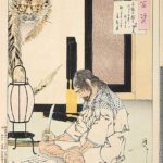 General Akashi Gidayu preparing to commit Seppuku after losing a battle for his master in 1582.
