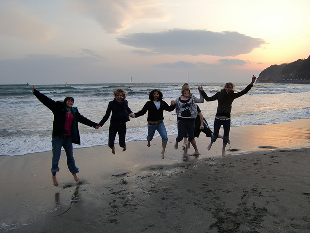 KCP Students Jump on a Beach in Japan