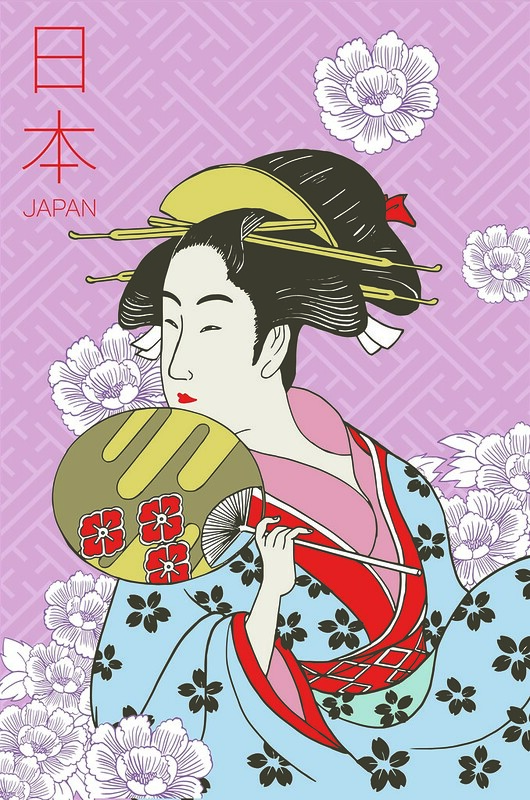 Geisha holding a Japanese fan