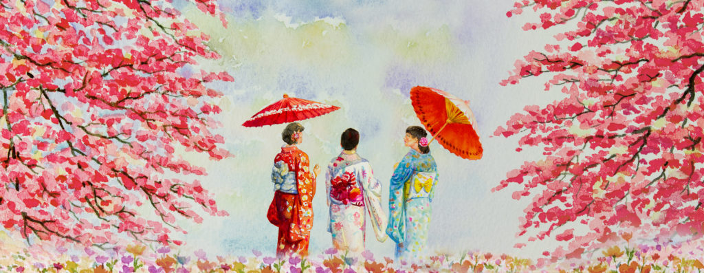 Women in kimono illustration