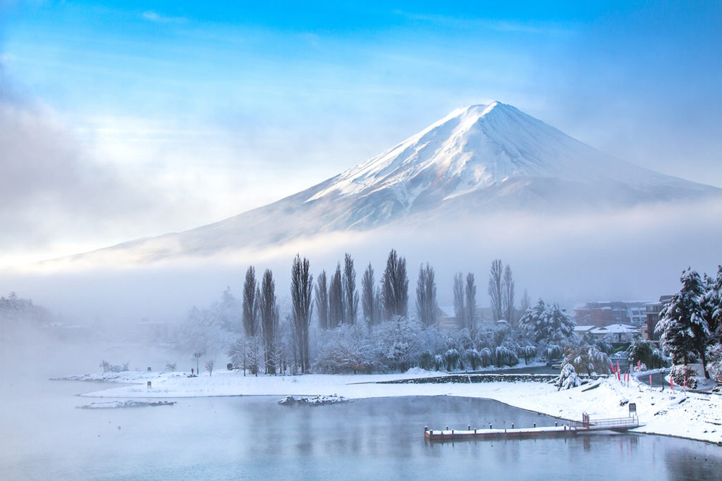 Mount Fuji from Lake Kawaguchiko in winter