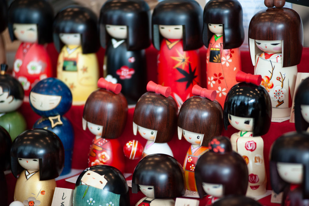 Kokeshi dolls on display