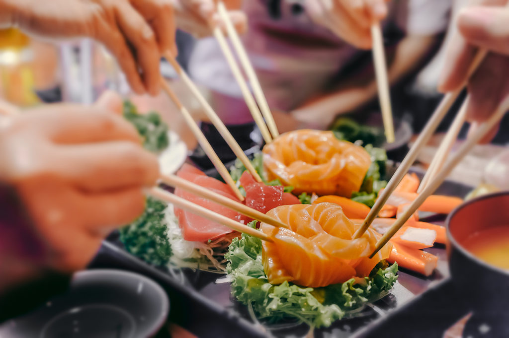 Served sushi and sashimi