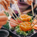 Served sushi and sashimi