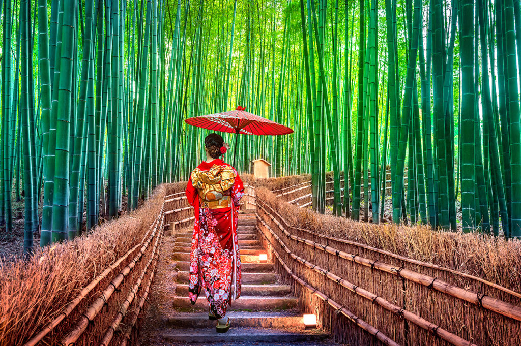Bamboo forest at Arashiyama with woman