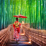 Bamboo forest at Arashiyama with woman