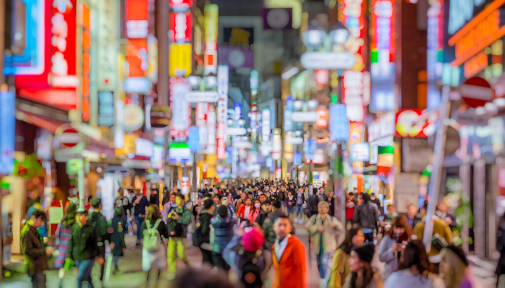 Bokeh of Shibuya Shopping Street, Japanese trade and investment, Asia economy