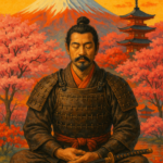 Serene samurai warrior with Japan scene