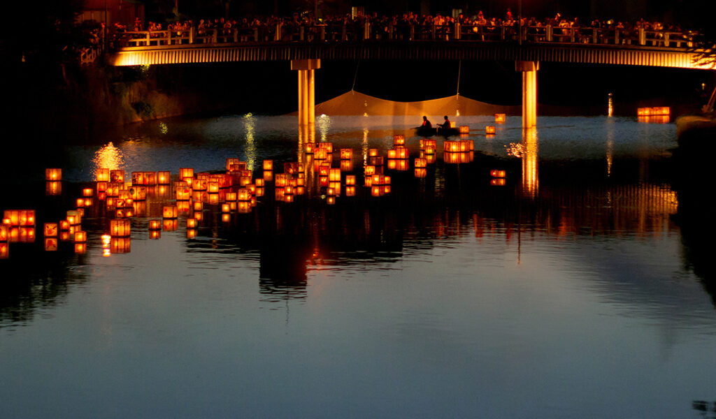 floating lamp at japanese festival. Obon
