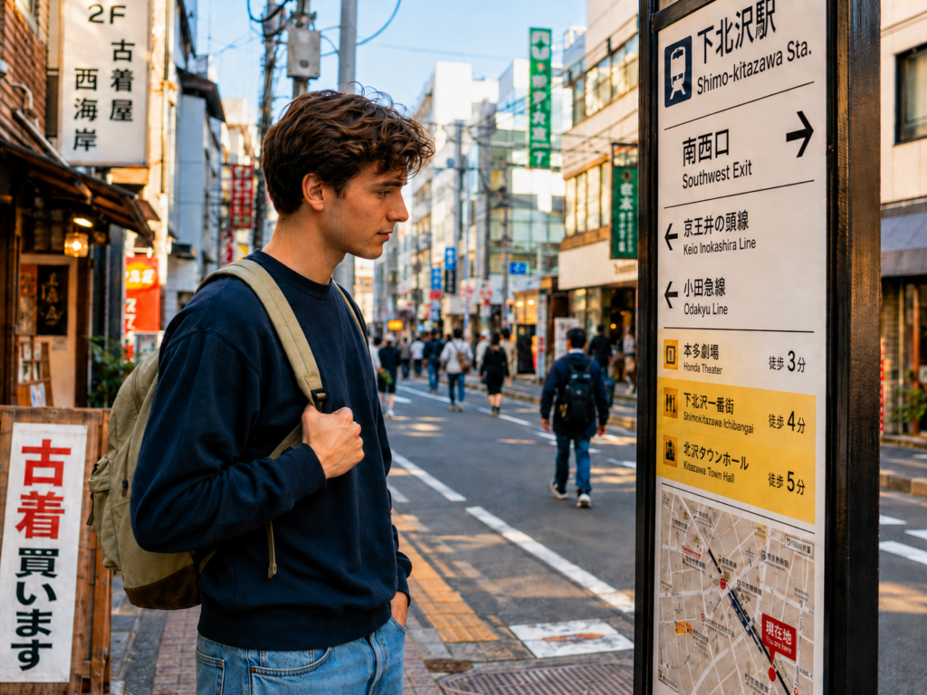image of young man looking at Tokyo map