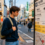 image of young man looking at Tokyo map