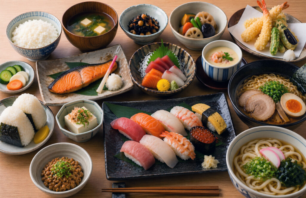 assortment of Japanese food