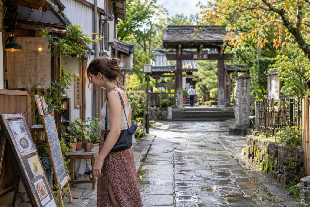 Study abroad student with Japanese street scene