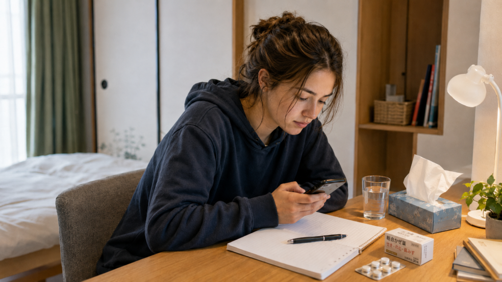 sick young lady sitting at desk